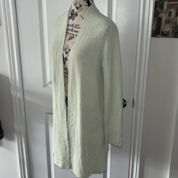 Eileen Fisher Mist Lt Green Linen Crepe Stretch Long Cardigan - Picture 7 of 9